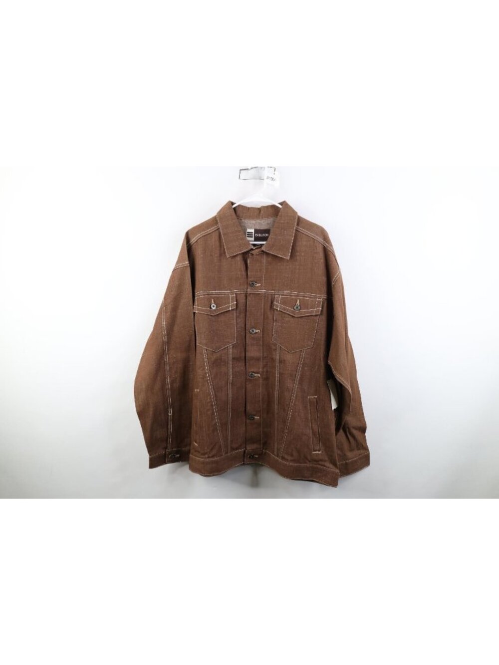 Deadstock Vtg Y2K Streetwear Mens XL Chambray Denim Jean Trucker Jacket Brown